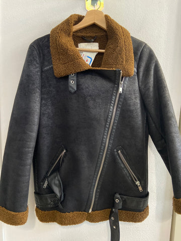 GIUBBOTTO ZARA TGS NERO PERLATO C/INTERNO TEDDY MARRONE