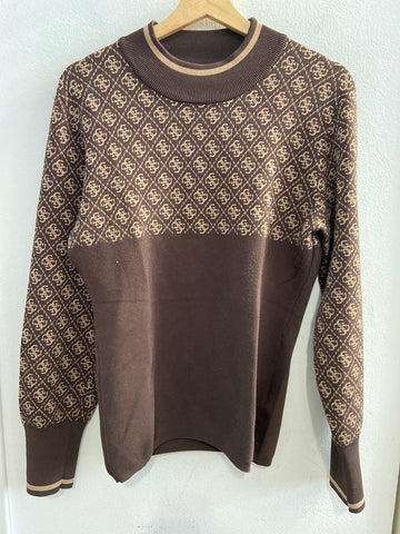 MAGLIONE GUESS TGXXL MARRONE/BEIGE LOGATO