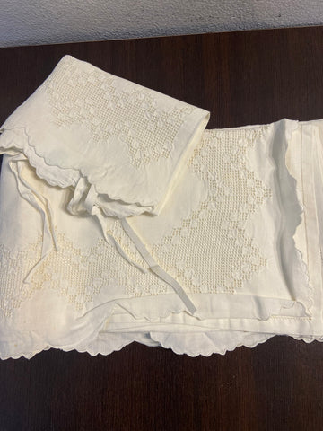 LENZUOLINO CULLA+FEDERA IN LINO BIANCO C/RICAMO 500