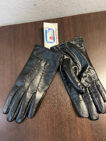 GUANTI IN PELLE E LANA MIS.6 NERO