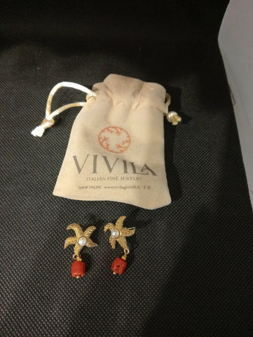 ORECCHINI VIVILA STELLA DORATA C/CORALLO E PERLINA