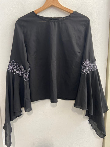MAGLIA JAIME' TGM NERO VELATO C/FIORI ARGENTATI