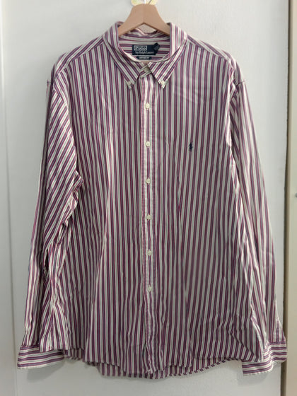 CAMICIA POLO RALPH LAUREN TGXXL A RIGHE BIANCO/FUCSIA