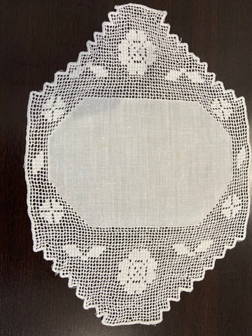 CENTRINO L30X22CM LINO BIANCO SFILATO SICILIANO