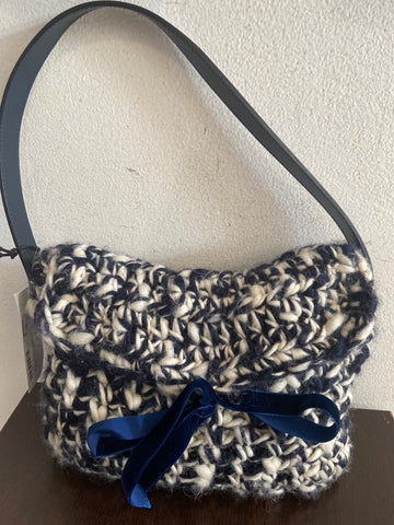 BORSA A SPALLA AIROLDI  IN LANETTA BIANCO/BLU