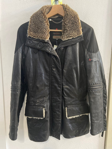 GIACCA  PEAUTEREY TG46 NERO IN PELLE E COLLO TEDDY