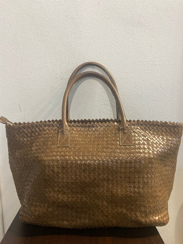 BORSA SHOPPING IN VERA PELLE INTRECCIATA MARRONE