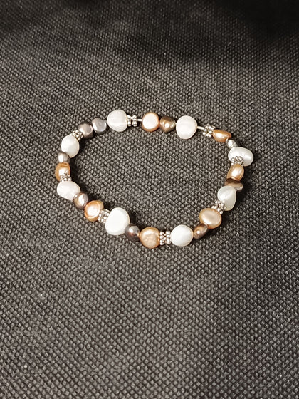 BRACCIALE ELASTICO PERLINE BIANCHE/AMBRATE