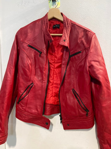 GIUBBINO DONNA TGL IN VERA PELLE ROSSO