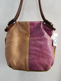 BORSA A SPALLA LUANA IN PELLE BEIGE/LILLA/VERDE