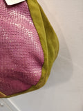 BORSA A SPALLA LUANA IN PELLE BEIGE/LILLA/VERDE