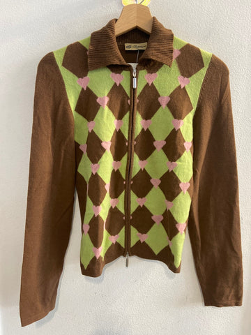 MAGLIONE ZIP BLUMARINE TGS IN CASHMERE MARRONE/VERDE