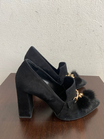 DECOLLETE' NORAH MIS.36,5 NERO CAMOSCIO C/PONPON