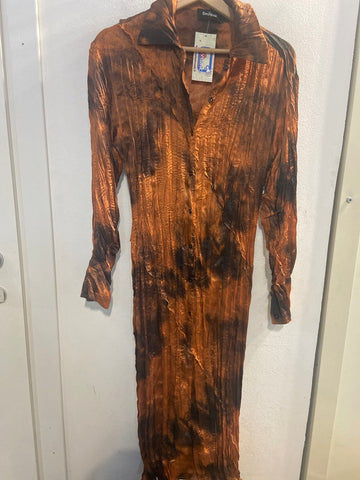 ABITO CAMICIA LUNGO DESIGUAL TGM ARANCIO/NERO STROPICCIATO