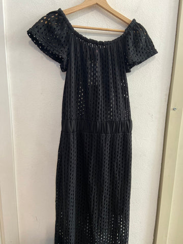 ABITO LUNGO DENNYROSE TGM COTONE NERO TRAFORATO