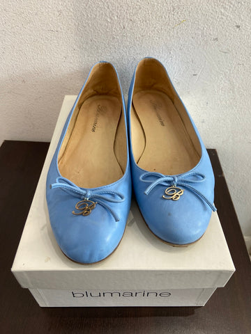 BALLERINE BLUMARINE MIS.39 IN NAPPA AZZURRO C/SCATOLO