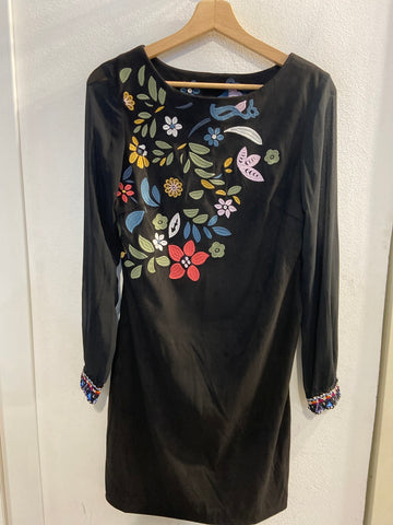 ABITO DESIGUAL TG40 NERO C/RICAMO FIORI