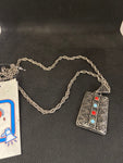COLLANA LUNGA ANTICHIZZATA C/PERLINE ROSSE/AZZURRE