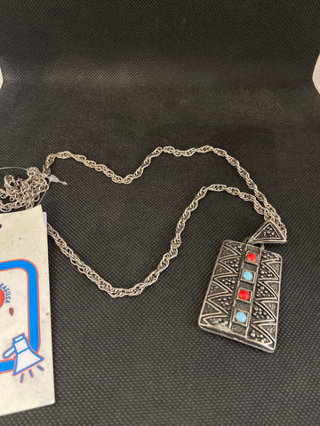 COLLANA LUNGA ANTICHIZZATA C/PERLINE ROSSE/AZZURRE
