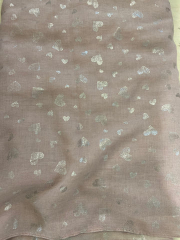 PASHMINA ROSA A CUORICINI ARGENTATI
