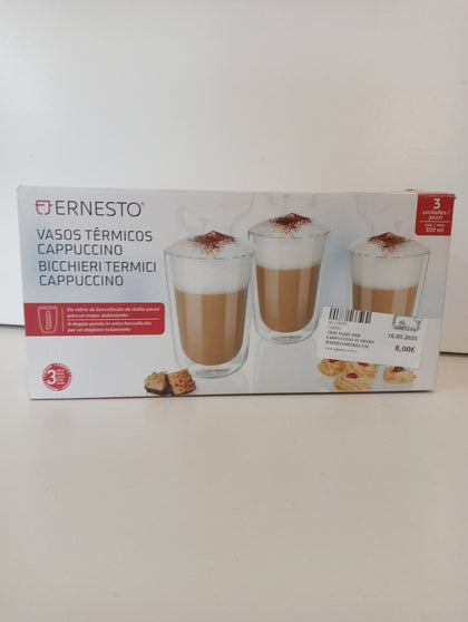 TRIS TAZZE PER CAPPUCCINO IN VETRO H10XDIAMETRO5 CM