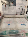 SET LENZUOLA+COPRILETTO+6ASCIUGAMANI+TOVAGLIA X12 COTONE BIANCO C/RICAMO COLORATO
