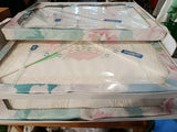 SET LENZUOLA+COPRILETTO+6ASCIUGAMANI+TOVAGLIA X12 COTONE BIANCO C/RICAMO COLORATO