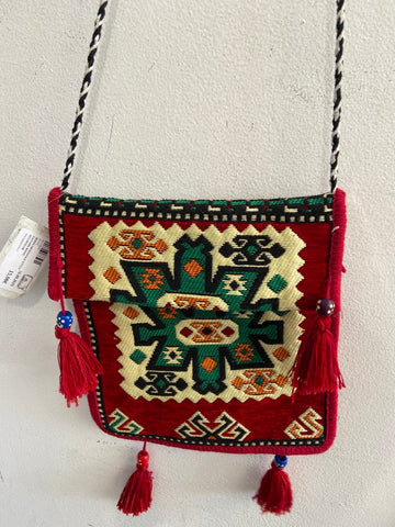 BORSA ARTIGIANALE ETNICA FANTASIA ROSSO MULTICOLOR