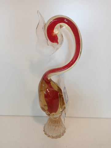 CIGNO IN VETRO STILE MURANO ROSSO DORATO H35XL8XP5 CM
