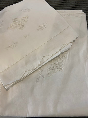 LENZUOLO SINGOLO IN COTONE BIANCO C/INTAGLIO+FEDERA