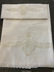 LENZUOLO SINGOLO MISTO LINO BIANCO C/RICAMO CHIACCHIERINO+FEDERA