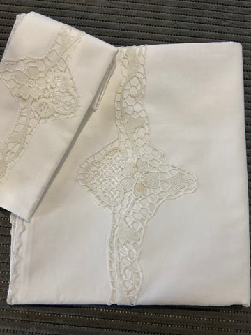 LENZUOLO SINGOLO IN COTONE BIANCO C/INTAGLIO+FEDERA