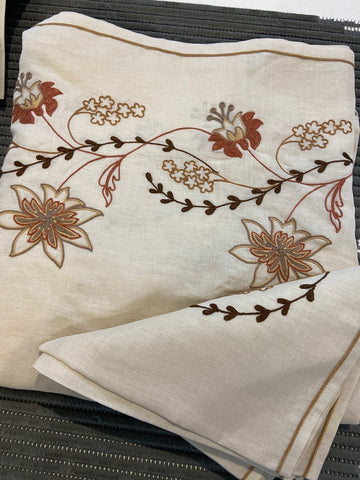 TOVAGLIA X12 MISTO LINO BEIGE L204X208CM C/RICAMO FIORI+TOVAGLIOLI