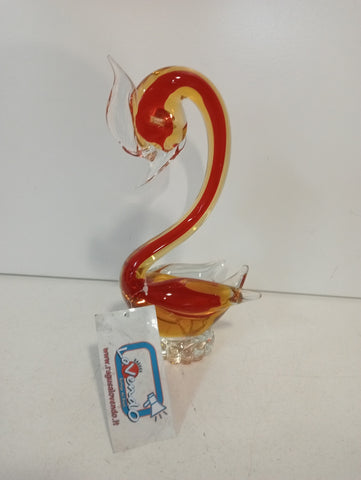 CIGNO IN VETRO STILE MURANO ROSSO DORATO H20XL10XP5 CM