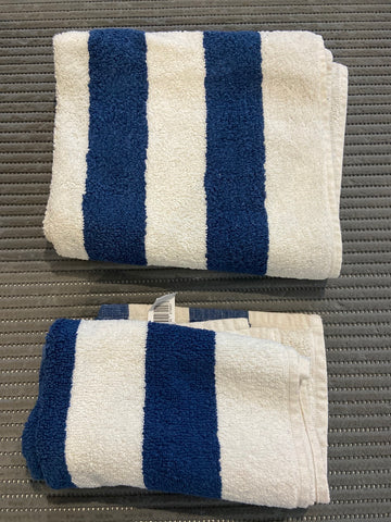 ASCIUGAMANO+OSPITE SPUGNA A RIGHE BIANCO/BLU