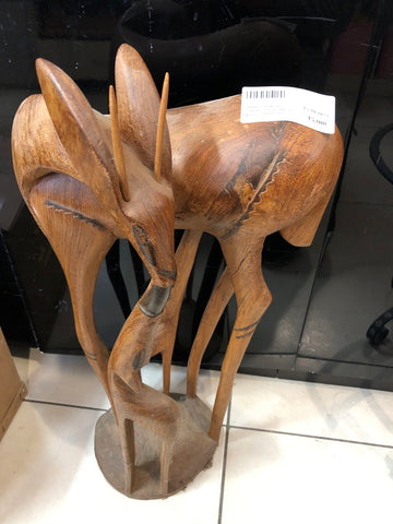 STATUA IN LEGNO CERBIATTO CON FIGLIO H59XL25XP10 CM ( LEGGERE IMPERFEZIONI )
