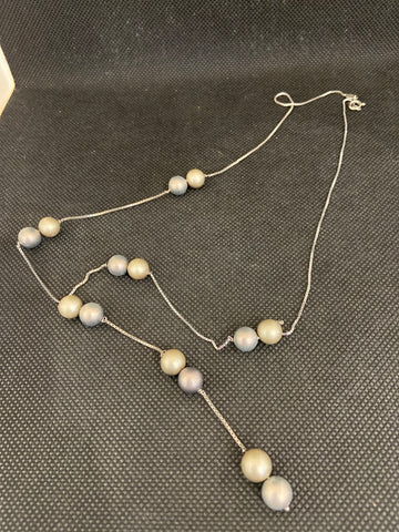 COLLANA LUNGA IN ARG925 C/PERLINE GRIGIO OPACO