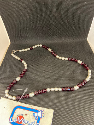 COLLANA PERLE COLTIVATE E GRANATINE BORDEAUX