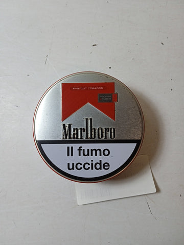 SCATOLA ROTONDA PORTA TABACCO IN METALLO MARLBORO H3XDIAMETRO8 CM