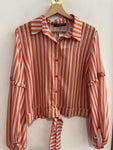 CAMICIA CORTA FORNARINA TGM A RIGHE ARANCIO/AZZURRO