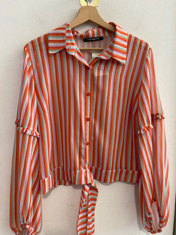 CAMICIA CORTA FORNARINA TGM A RIGHE ARANCIO/AZZURRO