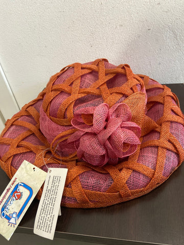 CAPPELLO KONTESSA RAFIA FUCSIA/ARANCIO C/FIORE