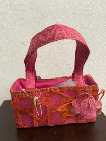 BORSETTA KONTESSA IN TESSUTO E RAFIA FUCSIA/ARANCIO
