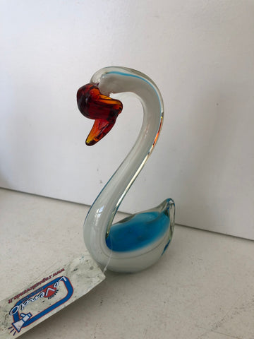 CIGNO IN VETRO STILE MURANO BIANCO BLU H15XL5XP4 CM