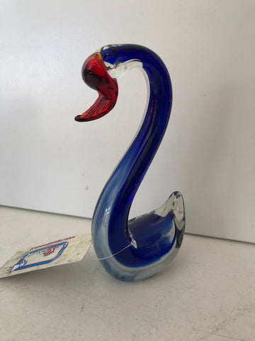 CIGNO IN VETRO STILE MURANO BIANCO BLU H15XL5XP4 CM