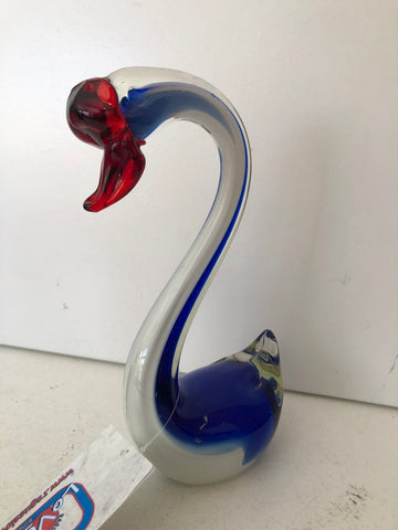 CIGNO IN VETRO STILE MURANO AZZURRO BLU H15XL5XP4 CM