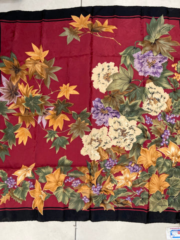FOULARD IN SETA NERO/BORDEAUX A FIORI