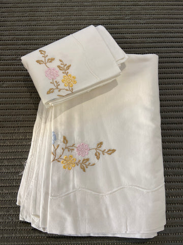 LENZUOLO SINGOLO IN COTONE BIANCO C/RICAMO COLORATO+FEDERA