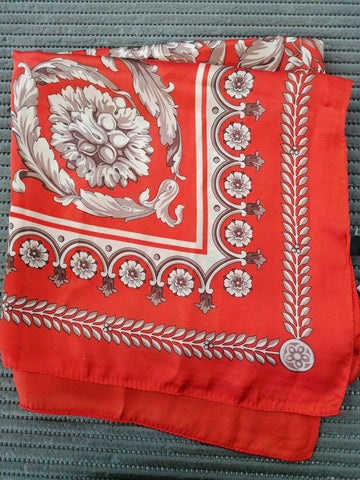 FOULARD MISTO SETA ARANCIONE FANTASIA FIORI