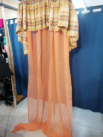 COPPIA TENDE L160X260CM ARANCIO+MANTOVANA A QUADRI GIALLO/VERDE